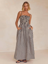 Smocked Striped Square Neck Cami Dress Black White OutfitFlow